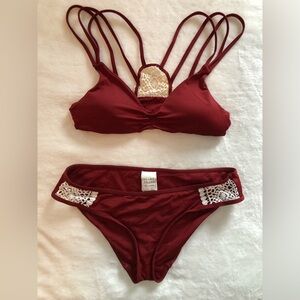 Lucky brand Red bikini with crochet EUC